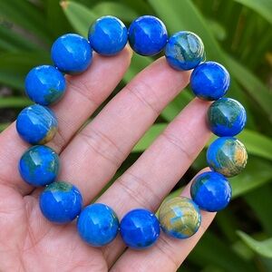14mm stretchable blue‎ agate bracelet
